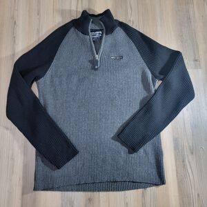 Vintage Nautica Mens XL  Ribbed 1/4 Zip Cotton Pullover Black And Gray  Sweater